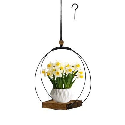 Hanging Planter for Indoor Plants, Black Plant Hanger Indoor with Sturdy Wood Base, Modern Boho Macrame Plant Hanger for 3-5.5 Inch Pot, Hanging Wall Ceiling Window Home Decor (Pots Not Included)