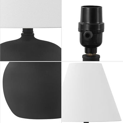 JONATHAN Y Asher 18.25" Gourd LED Table Lamp, Matte Black, Set of 2 | Scandinavian Minimalist Style, White Linen Shade, Resin Metal Base, Bedside Nightstand, Rotary Switch, LED Bulbs Included - color: Matte Black
