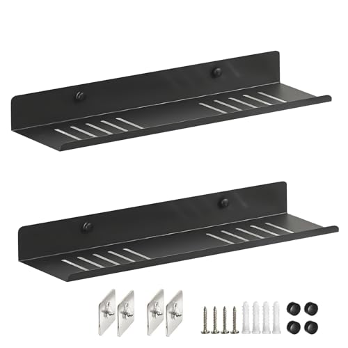 Over The Sink Shelf, Metal Wall Mounted Bathroom Countertop Organizer, Floating Shelf Organizer (2 PCS) (Black, 40CM(15.7'))