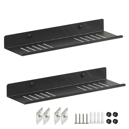 Over The Sink Shelf, Metal Wall Mounted Bathroom Countertop Organizer, Floating Shelf Organizer (2 PCS) (Black, 40CM(15.7'))