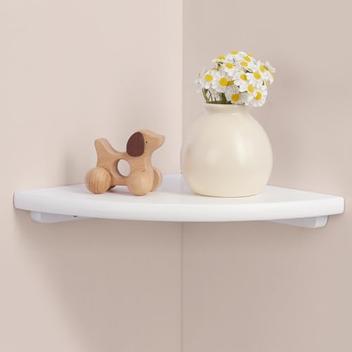 Gieanoo White Corner Wall Shelf 7inch Solid Oak Wood Floating Corner Shelf with Wire Hole Corner Wall Storage Display Shelves for Living Room Bedroom Bathroom Kitchen - color: White, size: 7in 1-Pack