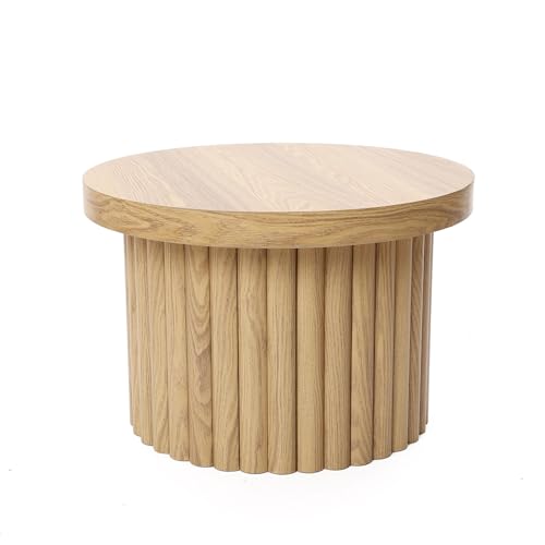 LuxenHome 23.5" Small Round Coffee Table, Wooden Fluted Oak Accent Table, Modern Side Tables for Living Room - color: C Brown