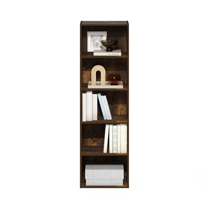 Furinno LUDER Book Shelf, 5-Tier Bookshelf, Bookcase with Open Shelves, 9.4 x 15.8 x 52, Easy Assembly, for Living Room, Bedroom, Home Office, Amber Pine - color: Amber Pine, size: 5-Tier