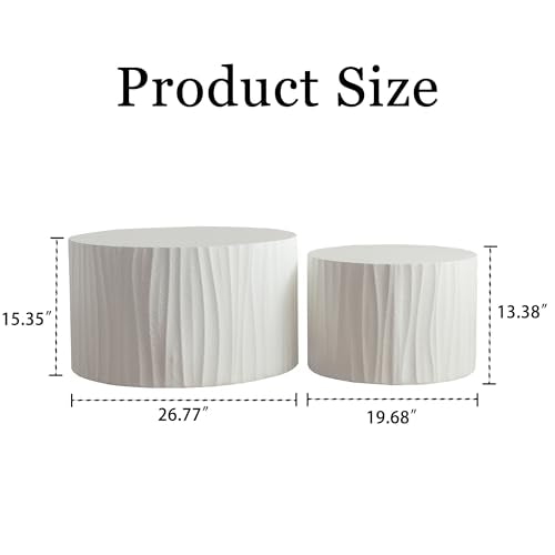 46" Wooden Handcrafted Accent Side Table, Modern Nesting Side Tables with Anti-Scratch Pads, Space-Saving Nesting Coffee Table Set for Living Areas, Creamy White