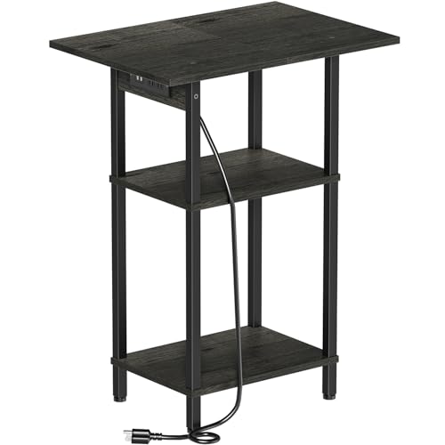Asgolion Tall End Table with Charging Station, Tall Nightstand with Storage | 30 Inch Tall Side Table, Accent Table Stand, Small Entryway Table, Bedroom Tall Nightstand, Living Room, Office, Carbon Gray - color: Carbon Gray, size: 30"H