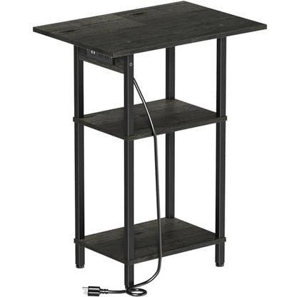 Asgolion Tall End Table with Charging Station, Tall Nightstand with Storage | 30 Inch Tall Side Table, Accent Table Stand, Small Entryway Table, Bedroom Tall Nightstand, Living Room, Office, Carbon Gray - color: Carbon Gray, size: 30"H
