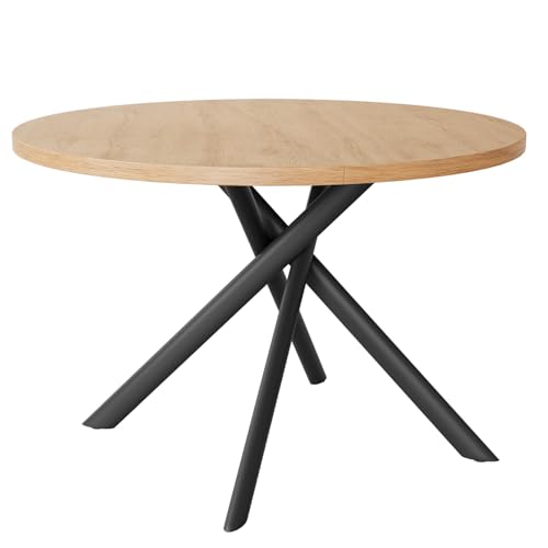 HIPIHOM 45.3 Inch Modern Round Dining Table for 4, Space-Saving Dinette with Carbon Steel Legs for Home Kitchen Apartment(Oak Table) - color: Oak Round Table