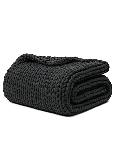 YnM 100% Cotton Weighted Blanket, Handmade Chunky Knitted Throw, No fillers Design, Soft and Breathable, Machine Washable Bed Blanket for Sleep or Home Decor (Dark Grey, 50x60 Inch, 15lbs) - color: Cotton Dark Grey, size: 50 in x 60 in 15 lb