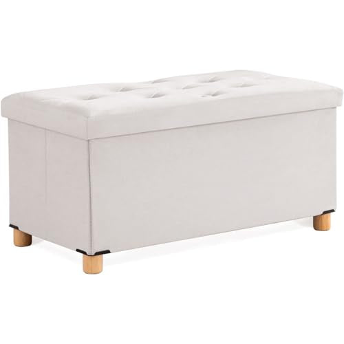 BRIAN & DANY 30 Inches Folding Storage Ottoman Bench, Ottoman with Storage for Living Room, with Wooden Feet and Lid, White - color: White, size: 15"D x 30"W x 15"H