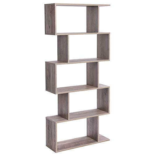 VASAGLE CUSTOS Collection - Bookshelf, 5-Tier Bookcase, Tall Display Shelf, Freestanding Storage Shelf, Room Divider, for Home Office, Living Room, Bedroom, Study, Greige ULBC062M01 - color: Greige, style: 5-Tier (27.6"W)