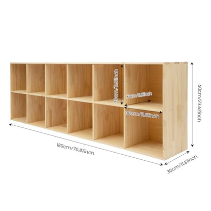 12 Cube Storage Organizer, Solid Wood Bookshelf with Back Panel, Floor Standing Open Bookcase, Vertical or Horizontal Shelf Unit for Living Room Office (12-Cube-B) - size: 12-Cube-B