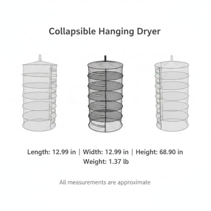 Collapsible Hanging Dryer with Zippered Mesh Layers, Space-Saving Foldable Air Drying Rack for Kitchen, Balcony, and Laundry (Black) - size: 12.99 x 12.99 x 68.9 in