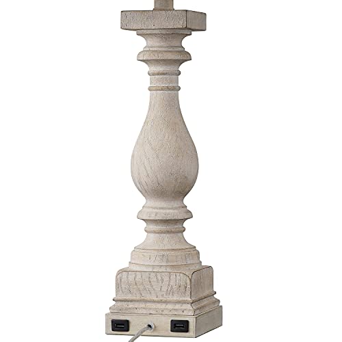 BOBOMOMO 27" Table Lamp with USB C+A Charging Ports Set of 2 Antique Nightstand Lamp for Bedroom Living Room Farmhouse Office Retro Rustic Resin Bedside Desk Lamps Washed White (Blubs not Included) - color: Beige