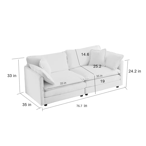 76.7” Oversized Black Loveseat Sofa, 2 Seater Large Sectional Couches for Living Room, Chenille Fabric Modular Sectional Sofa, Deep Seat Home Sofas Set, Love Seat Couches - color: Black, size: 2 Seater