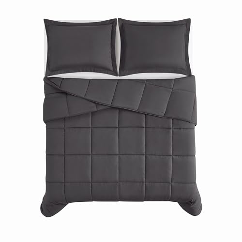 TRULY SOFT Everyday Reversible Dark Grey Full/Queen 3 Piece Comforter Set - color: Dark Grey, size: Queen