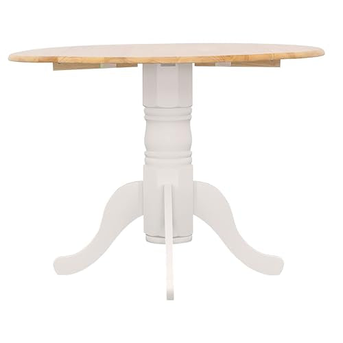 Coaster Home Furnishings - Allison - Solid Wood - Round Drop-Leaf Dining Table with Pedestal Base - Kitchen & Dining Room - 40-Inch - Natural Brown and White - 4241