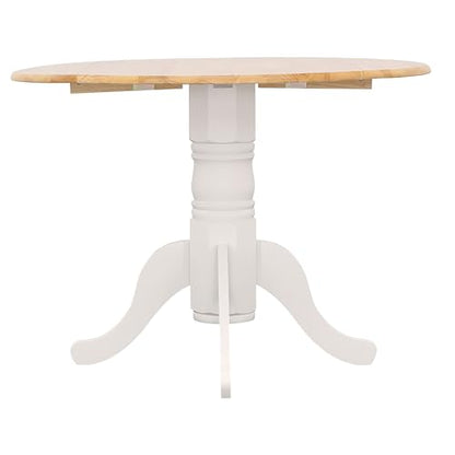 Coaster Home Furnishings - Allison - Solid Wood - Round Drop-Leaf Dining Table with Pedestal Base - Kitchen & Dining Room - 40-Inch - Natural Brown and White - 4241