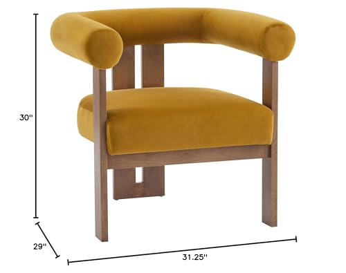 Christopher Knight Home Linton Modern Velvet Upholstered Accent Chair, Living Room Solid Wood Lounge Chair, Bedroom Soft Cushion Comfy Reading Chair, Home Office Sofa Armchair, Mustard Yellow+Brown - color: Mustard Yellow+brown