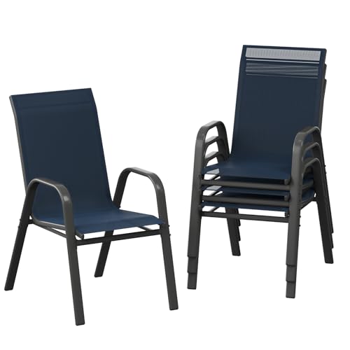 Garvee Patio Chairs Set of 4, Stackable Chairs with High Back for Backyard | All-Weather Outdoor Dining Chairs with Textilene Fabric (Navy Blue) - color: Navy Blue