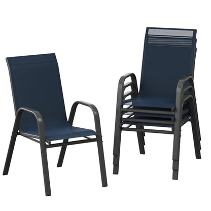 Garvee Patio Chairs Set of 4, Stackable Chairs with High Back for Backyard | All-Weather Outdoor Dining Chairs with Textilene Fabric (Navy Blue) - color: Navy Blue