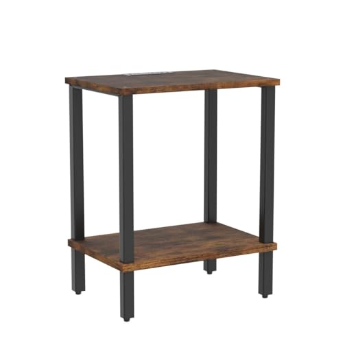 TUTOTAK End Table with Charging Station, Side Table Set of 2, Nightstand | 2-Tier Storage Shelf, Bedside Table with USB Ports, Sofa Table for Small Space Livingroom Bedroom Brown and Black TB01BB041 - color: Brown
