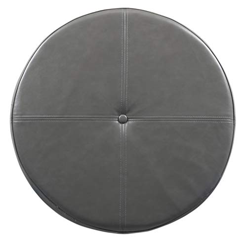HomePop Round Leatherette Storage Ottoman with Lid, Charcoal Grey Large - color: Gray Faux Leather