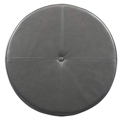 HomePop Round Leatherette Storage Ottoman with Lid, Charcoal Grey Large - color: Gray Faux Leather