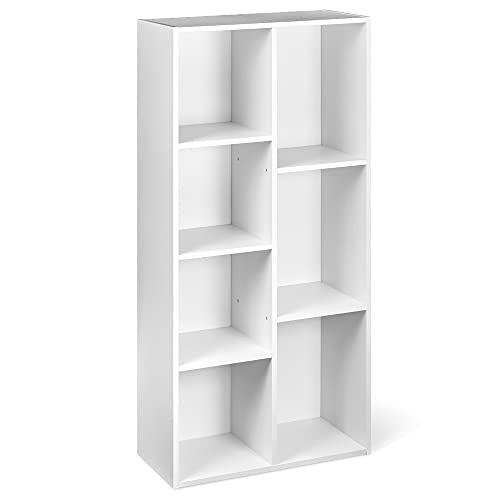 Amazon Basics 7 Cube Organizer Bookcase, Storage Shelf for Home and Office, Display Storage Organizer, Sturdy with Easy Assembly, 9.25"D x 19.49"W x 41.73"H, White - color: White, size: 9.3 D x 19.5 W x 41.8 H in