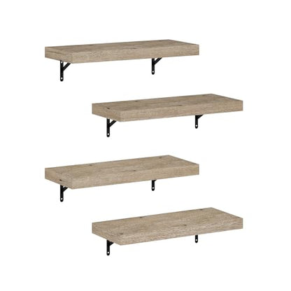 Furinno Tanna Floating Shelves for Wall Set of 4, 22-Inch Wall Shelf, Triple Thick Floating Mounted Shelf, for Bathroom, Home Office, Living Room, Natural - color: Natural