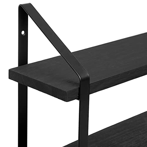 Mkono Floating Wall Shelves 3 Tier Rustic Hanging Shelf with Metal Bracket Wall Mount Wood Storage Display Shelves for Living Room Bathroom Bedroom Kitchen Office,Black | Bathroom Storage, Clutter-Free, Easy Install, Rustic Decor, Over Toilet Organizer, F