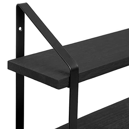 Mkono Floating Wall Shelves 3 Tier Rustic Hanging Shelf with Metal Bracket Wall Mount Wood Storage Display Shelves for Living Room Bathroom Bedroom Kitchen Office,Black | Bathroom Storage, Clutter-Free, Easy Install, Rustic Decor, Over Toilet Organizer, F
