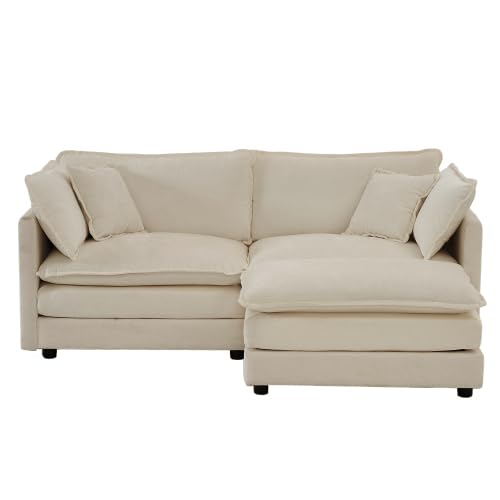 Aoowow Modular Sectional Sofa Modern Convertible Loveseat Couch,77.16 Inch Deep 2-Seater Sofas Comfy Chenille Cloud Sofas and Couches Set with Movable Ottoman for Living Room Apartment（Light Coffee） - color: Light Coffee, size: 2 Seat + Ottoman