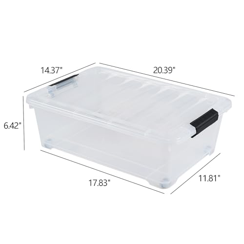 Hespama 3 Pack Plastic Rolling Storage Box Bin for Under the Bed, 20 Quart | Lidded Storage Container Bin, Clear - size: 20 Qt
