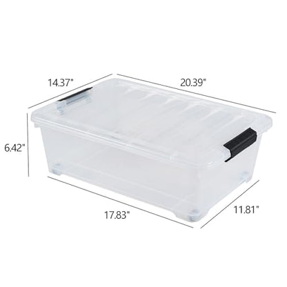 Hespama 3 Pack Plastic Rolling Storage Box Bin for Under the Bed, 20 Quart | Lidded Storage Container Bin, Clear - size: 20 Qt
