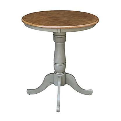 IC INTERNATIONAL CONCEPTS 30" Round Top Counter Height Pedestal Dining Table, 34.9" High, Distressed Hickory/Stone - color: Distressed Hickory-s