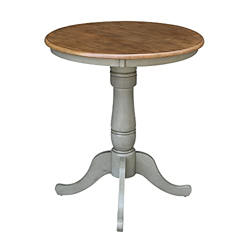 IC INTERNATIONAL CONCEPTS 30" Round Pedestal Gathering Height Table with 2 San Remo Counter Height Stools, Distressed Hickory/Stone - color: Distressed Hickory/Stone