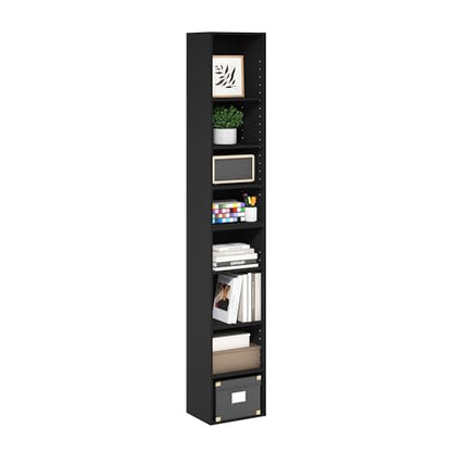 Furinno PASIR Book Shelf, 8-Tier Bookshelf, Bookcase with Open Shelf, 9.3 x 11.8 x 70.9, for Living Room, Bedroom, Home Office, Blackwood - color: Blackwood, size: 8-Tier, 12-Inch Width