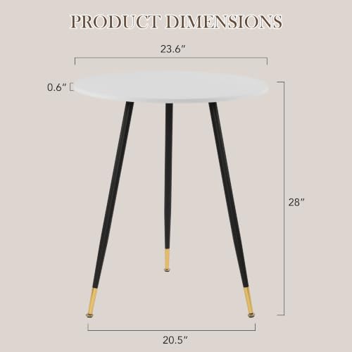 Round Dining Table, 23.6" Kitchen Dining Table with Thickened Tabletop and Metal Pedestal,Mid Century Modern Bistro Table for Dining Room,Small Places, Living Room,Cafe (White) - color: White