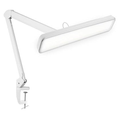 Neatfi XL 2,500 Lumens 30W LED Task Lamp for Manicure Table, Crafts, Workbench, Office – 22” Wide Shade Desk Light | Eye-Caring 6500K | 4-Level Brightness (White, Non-CCT with Clamp) - color: White