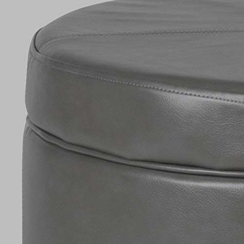 HomePop Round Leatherette Storage Ottoman with Lid, Charcoal Grey Large - color: Gray Faux Leather