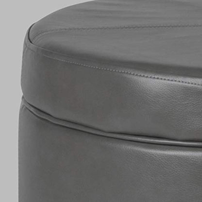 HomePop Round Leatherette Storage Ottoman with Lid, Charcoal Grey Large - color: Gray Faux Leather