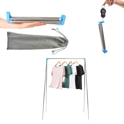 Portable Travel Garment Rack, Stainless Steel Foldable Drying Clothes Rack | Mini Drying Racks for Travel, Camping, Hotel Room, Laundry, Dance, Indoor, Outdoor