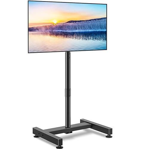 TV Floor Stand for 13-50 inch LCD LED Flat/Curved Panel Screen TVs up to 44 lbs, Height Adjustable TV Stand Mount with VESA 200x200, Portable TV Stand for Bedroom, Dorm Room, Office | Tilting and Rotating Mount, Portrait to Landscape, Height Adjustable Po