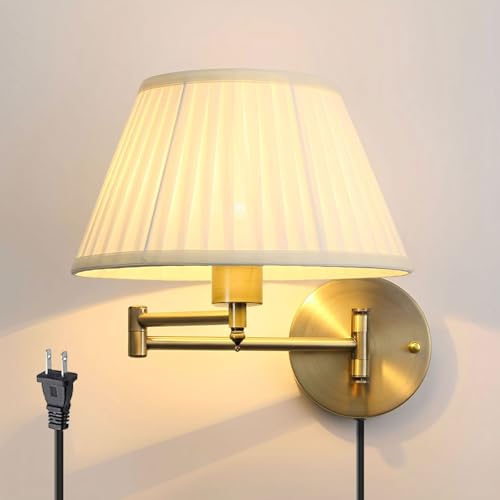 Plug-In Wall Sconce, Bronze Swing Arm Lamp with Fabric Shade for Bedroom | Adjustable bedside reading light for bedroom, living room or study, with a standard E26 socket for replaceable bulbs. - color: Bronze, size: 1PCS