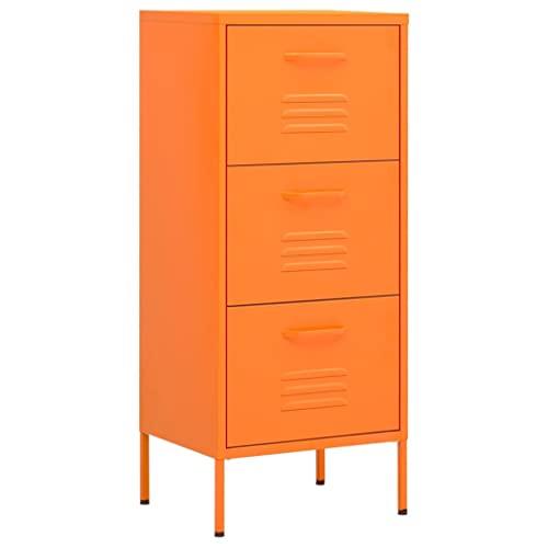 Orange Metal 3-Drawer Storage Cabinet for Home Office | Sleek orange steel organizer with 3 smooth drawers, ideal for living room or office files and supplies. - color: Orange, size: Medium
