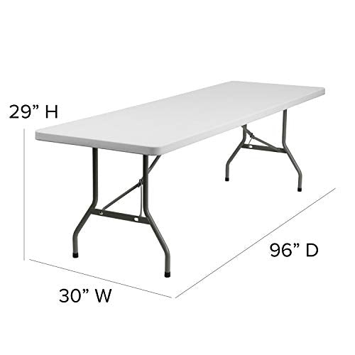 Flash Furniture 8-Foot Granite White Plastic Folding Table | Lightweight, Easy Storage, Commercial Grade - color: Granite White, size: 8 feet
