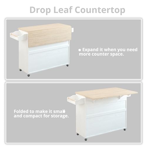 IRONCK Rolling Kitchen Island Cart with Drop-Leaf and Wine Rack, White | Wheels, Drawers, Open Shelves, Adjustable Shelves, and Spacious Drawer Storage - color: White
