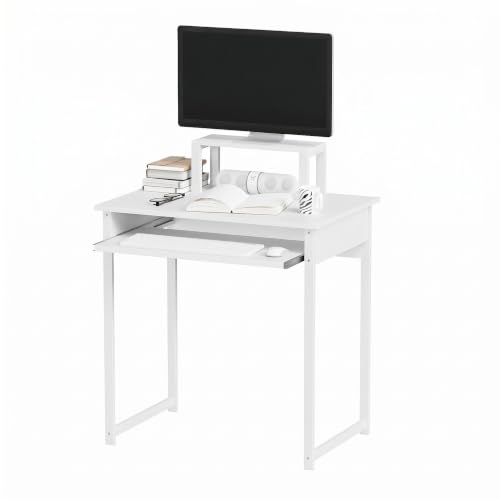 ALISENED Computer Desk with Keyboard Tray and Monitor Stand, 30 Inch Small Desk for Bedroom Home Office, Compact Gaming Desk Shelf, White (White, 30") - color: White, size: 30"