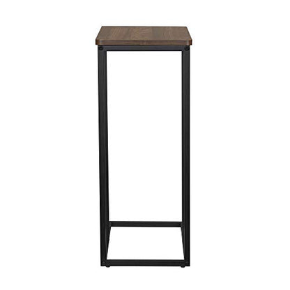 Household Essentials Jamestown C-Shaped for Accessiblity Side End Table Mid Century Walnut Wood Grain and Black Metal - color: Walnut