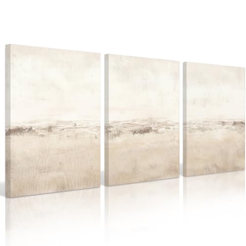 Baccone Beige Abstract Wall Art Set of 3 Neutral Canvas Wall Art Prints Boho Abstract Picture Modern Abstract Art Wall Decor Minimalist Artwork for Living Room Beroom Decor 12x16 Inch Wrapped Canvas - color: Abstract Art Prints, size: 12x16 Inch Wrapped C